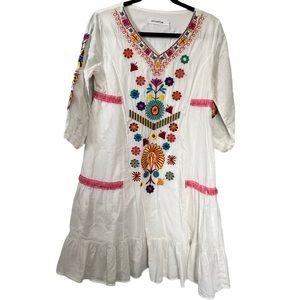 Shineflow Casual Embroidered 3/4 Sleeve Peasant Dress Small